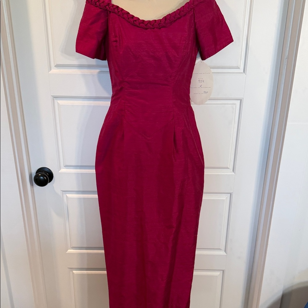 Watters & Watters Vintage Chic Off-Shoulder Midi Fuchsia bridesmaid 12 NWT